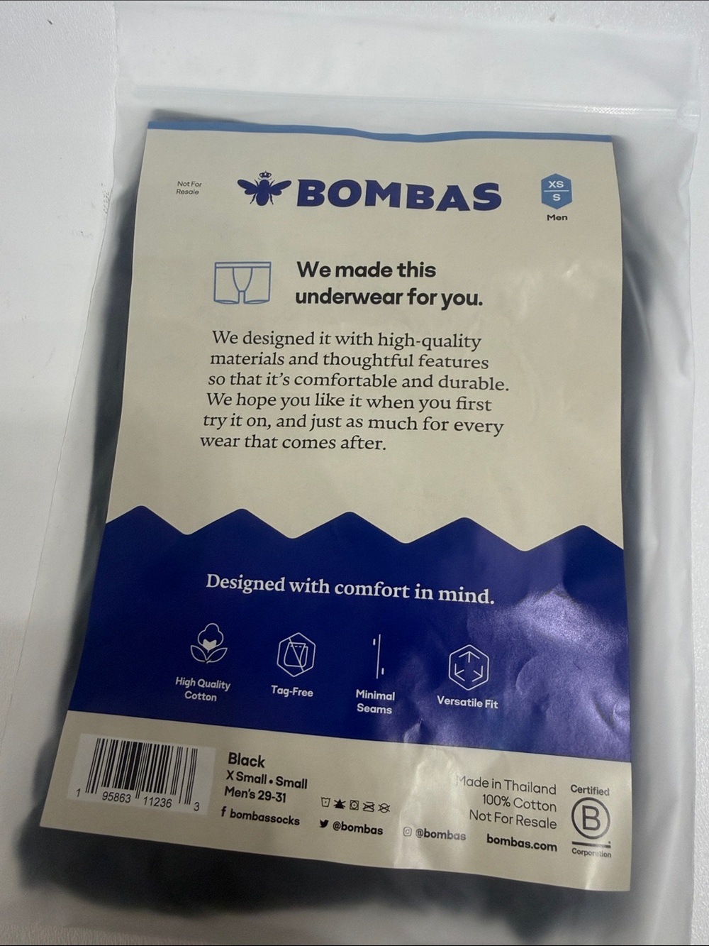 Bombas men’s lot of 5 underwear black size X small small.Mens 29-31. NWT
